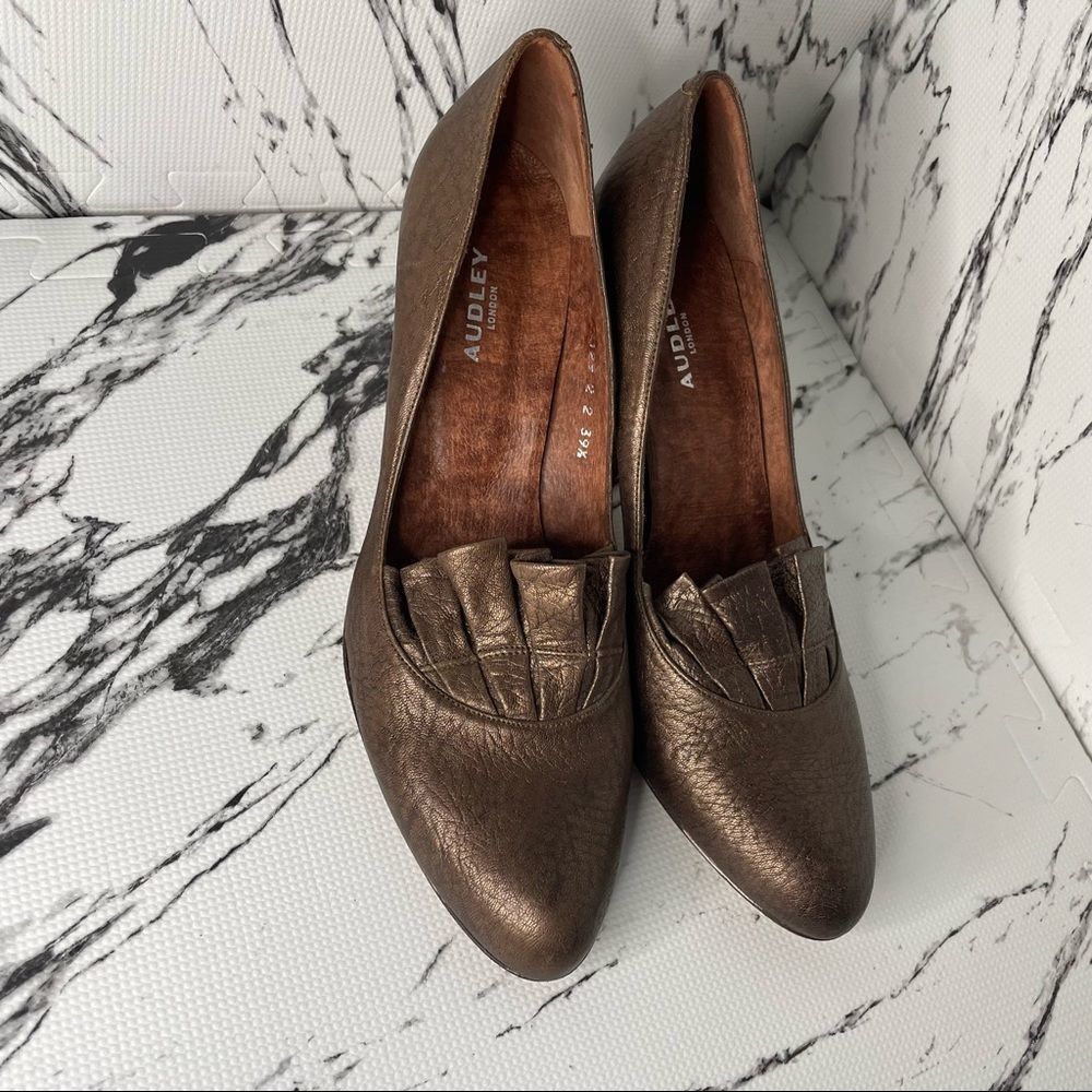 AUDLEY Metallic Chocolate  Leather Heel Shoes EU39.5  Exc Condition